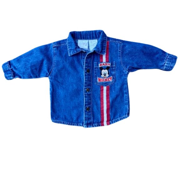 Vintage Disney Babies Denim Shirt Infant 6/9 mos Embroidered Baby Mickey - Picture 1 of 6
